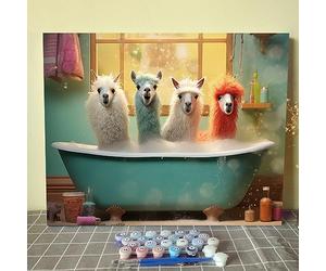 Walarky Alpaca Paint by Numbers Llama Take a Shower Paint by Numbers Bathtub Paint by Numbers Soap DIY Acrylic Watercolor Paint Home Decoration for Beginner Canvas Kits 16''x20''Inch（Without Frame