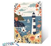 Walarky Beautiful Sailboat Flower Reef Paint by Numbers for Adults Kids and Beginners DIY Easy Canvas Oil Painting Acrylic Pigment Kits Seascape Home Wall Decor Gift 16x20In (Frameless)