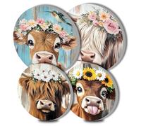 Walarky Funny Cow Head Round Hob Covers Cow Wearing a Wreath 4-Piece Stove Plate Cooker Hob Covers for Cookers Top Burner Gas Range Oven Protector Kitchen Accessories Cooktop Decorative Decor