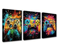 Walarky Gaming Wall Art Canvas Game Controller Artwork Black Background Canvas Wall Art Prints Poster for Playstation Decor for Teens Office Workplace Home Wall Decor Stretched Easy to Hang 48”Wx24”H