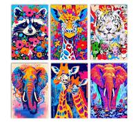 Walarky Graffiti Animals Drawing Paint by Number Adults Set of 6 Doodle Elephant Giraffe Raccoon Tiger Digital Oil Painting Frameless