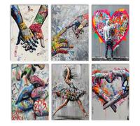 Walarky Graffiti Drawing Lips Hearts Hand in Hand Dancing Girl Boy Artwork Paint by Number Adults Set of 6 Digital Oil Painting Frameless