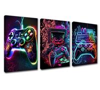Walarky Neon Gamers Canvas Wall Art Game Controller Artwork Colorful Canvas Wall Art Prints Poster for Playstation Decor for Teens Boy Room Workplace Home Wall Decor Stretched Easy to Hang 42”Wx20”H
