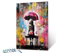 Walarky The Girl Holding an Umbrella Paint by Numbers Kits for Adults Banksy Graffiti Style DIY Canvas Oil Painting Acrylic Pigment Kits Abstract Home Wall Decor Gift 16x20In (Frameless)
