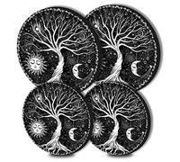 Walarky Tree of Life Round Metal Hob Covers 4-Piece Stove Plate Cooker Hob Covers for Electric Cookers Top Burner Gas Range Oven Protector Kitchen Tools Accessories Modern Cooktop Kitchen Decor