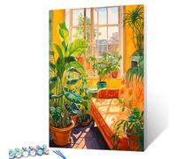 Walarky Window Sill Scenery Paint by Numbers for Adults Kids and Beginners Potting and Sunlight DIY Easy Canvas Oil Painting Acrylic Pigment Kits Greens Leafy Home Wall Decor Gift 16x20In (Frameless)