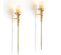 Walasis Candle Sconces Gold Wall Decor: Vintage Metal Art Decoration Wall Candle Holder for Pillar Candles - 24.4 Inch Long Candle Sconces Set of 2 for Fireplace Hallway Beside TV