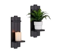 Walasis Wall Candle Holders Set of 2: Wooden Candle Sconces Vingtage Wall Art Decor (Black)
