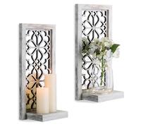 Walasis Wood Small Wall Shelves for Candle - Decorative Farmhouse Floating shelf Candle Sconces for Wall Decor - Rustic Carved Wooden Shelving for Bathroom Bedroom