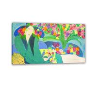 Walasse Ting Framed Canvas Prints Famous Wall Art Print on Canvas Woman with Parrots and a Cat Abstract Expressionism Wall art Decoration Home Office50x85cm(20x33in) Frame