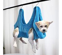 Walbest Dog Grooming Sling Hammock for Small Medium Dogs, Relaxation Restraint Cat Grooming Sling Bag for Grooming Trimming Nail & Pets Bathing, with 2 Hooks Blue S