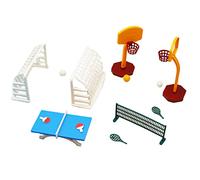 Walbest Dollhouse Simulation Mini Sports Kit Model Doll House Miniature Plastic Basketball Stand Football Tennis Net Table Tennis Table Scene Props for Micro Landscape Sets