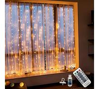 WALCHO Curtain Lights, 2.4M*1.8M USB Powered Fairy Silver String Lights Built-in Warm White 144 LED,Remote Control Controls 8 Modes & Timer,IP65 Waterproof,Hung on Walls, Windows,Christmas Trees