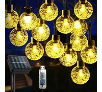 WALCHO Solar Garden Lights Outdoor, 60LED Solar String Lights 10M/33.5 ft, 8 Modes Crystal Ball Solar Fairy Lights, Waterproof, Outdoor/Indoor for Wedding,Party, Christmas (Warm White)