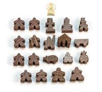 Waldfelsen® Toy Figures Suitable for Carcassonne - 8 Meeple and 11 Special Figures for the Basic Game, the 10 Expansions and the Minis 2 and 6 (Colour: Brown)