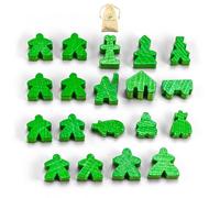 Waldfelsen® Toy Figures Suitable for Carcassonne - 8 Meeple and 11 Special Figures for the Basic Game, the 10 Expansions and the Minis 2 and 6 (Colour: Grass Green)