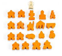 Waldfelsen® Toy Figures Suitable for Carcassonne - 8 Meeple and 11 Special Figures for the Basic Game, the 10 Expansions and the Minis 2 and 6 (Colour: Orange)
