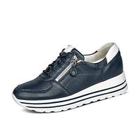 Waldläufer H-Lana 758009 200 194 Navy Leather Womens Wide Fit Lace/Zip Up Trainers 8