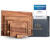WALDLAND Premium Wooden Chopping Board Set of 4 (40 x 30, 33 x 24, 27 x 18, 21 x 15) I Including Board Stand I Wooden Board Kitchen I Chopping Board Set Made of Robust Acacia Wood