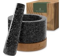 WALDWERK Mortar and Pestle - Mortar and Pestle Set with Anti-Scratch Acacia Wood Base - Mortar with Pestle Made of Natural Granite - Medium Sized Mortar and Pestle - Ideal for Guacamole