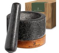 WALDWERK Pestle and Mortar - Mortar and Pestle Set with Anti-Scratch Acacia Wood Base - Pestle and Mortar Set with Extra Large Pestle out of Granite - Granite Mortar and Pestle - Ideal for Guacamole