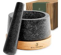 WALDWERK Pestle and Mortar - Mortar and Pestle Set with Anti-Scratch Oak Wood Base - Pestle and Mortar Set with Extra Large Pestle out of Granite - Granite Mortar and Pestle - Ideal for Guacamole