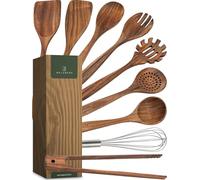 WALDWERK Wooden Spoons for Cooking - 9-Piece Kitchen Utensils Set with Spatula, Tongs, Whisk, Wooden Spoons & Pasta Server - Wooden Utensil Set - Utensil Sets - Cooking Utensils - Non Toxic