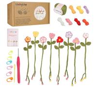 WaldyWop Crochet Kits for Beginners Adults - 8 Flower Bookmarks Craft Kit for Women w/Step-by-Step Video Tutorials&Soft Yarn, Hook - DIY Art Hobbies Knitting Set for Kids, Birthday Gifts for Girls