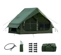 WaldZimmer 6sq Green Inflatable Camping Tent with Hand Pump Easy Setup Waterproof Windproof Outdoor Blow up Tent 3-4 Person Oxford 4 Season Glamping Air Tents Cabin House with Mesh Windows & Door