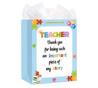 WALENGIF Teacher Gift Bag - 13" Large Teacher Appreciation Gifts Bag with Tissue Paper and Handle Thank You Teachers Retirement Gift Bags End of Year Gifts Graduation Paper Bags for Teachers Week