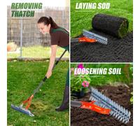 Walensee 15-Inch Heavy Duty Thatch Rake Steel Lawn Dethatcher Adjustable Handle for Cleaning Dead Grass, Yard Garden Durable Soil in Orange Walensee Orange