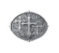 WALEOO Religious Western Belt Buckles for Men Rodeo Cowboy Cowgirl, Antique Three Cross Christian Faith Belt Buckle Gifts for Women Men Christmas s, Grey, Large