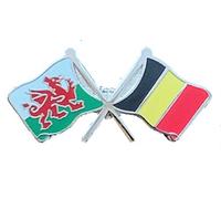 WALES & BELGIUM DOUBLE FLAG ENAMEL LAPEL PIN BADGE