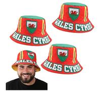 Wales Bucket Hat - Featuring Welsh Flag and Cymru Print - Perfect Accessory for Football Fans World Cup Supporters Rugby Matches Welsh Pride Events Six Nations Headwear Costumes - 3 Pack
