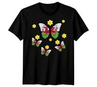 Wales Butterfly Daffodils Family Saint Davids Day T-Shirt St David Welsh Childrens Kids Shirt Pride Cymru Flag Rugby Top Boys Girls Dragon Tee #STDD Ladies XL Black