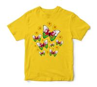Wales Butterfly T Shirt Kids Cymru Daffodil Tee Boys Girls Welsh Dragon Top St Davids Day, 1-2 Years, Yellow