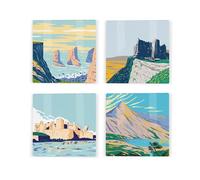 Wales Ceramic Coaster Set - UK Welsh Landmarks/Landscapes Square Set of Four (4) Coasters Gift