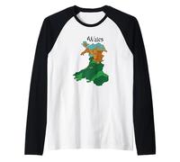 Wales Colourful Map Welsh Map Cymru Great Britain UK Raglan Baseball Tee