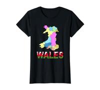Wales County Map Dragon Lettering Graphic Design Value Graphic T-Shirt, Women, Black, XL
