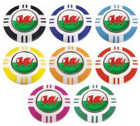 WALES CRESTED VEGAS STYLE POKER CHIP GOLF BALL MARKER. RED OUTER.