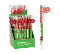 Wales Crystal Pen With Red Dragon Charm | Stylish Retractable Ballpoint Pen With Smooth Ink Flow & Pocket Clip | Comfortable Grip & Elegant Design | Everyday Writing Tool & Gift for All Occasions