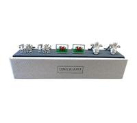 Wales Cufflinks 3-Pair Set Gift - Onyx Art CKS033 Welsh Flag Dragon Prince of Wales Feathers In Premier Life Packaging