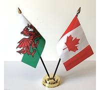 Wales Cymru & Canada Double Friendship Table Flag Set + Base