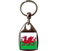 Wales Dragon Luxury Double Sided Square Metal Keyring And Gift Bag
