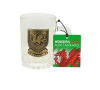 Wales Dragon Metal Plaque Mini Glass Tankard | Compact Collectible Tankard with Embossed Red Dragon | Sturdy Build & Detailed Welsh Emblem | Gift for Fans of Cymru & Celtic Culture