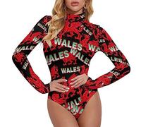 Wales Dragon Novelty Women's Bodysuit Sexy Long Sleeve Tops 1-Piece Mock Turtle Neck T Shirts