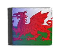 Wales Dragon U.S. Flag Slim Leather Men's Wallets with 6 Card Holders Minimalist Billfold Travel Purse