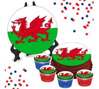 Wales Flag 8 INCH Cake or Cupcake Icing Toppers - Celebration Welsh Party Cake Decorations Perfect For Brownies Cookies Muffins & More! (1 x 8 Inch Circle Cake Topper (20.3cm x 20.3cm))