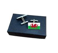 Wales Flag Cufflinks - Welsh National Flag Gift for Men | Red Dragon on White & Green Design | Groomsmen Wedding Gift | Gift Box Included | Proud Welsh Heritage Keepsake