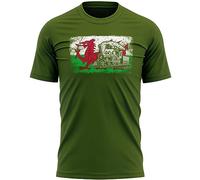 Wales Flag Steam Train Mens T Shirt Welsh Railway Enthusiasts Cymru Top Tee, XXL, Military Green